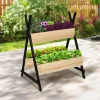Potager 3 bacs bois finitions noires jardinière tipi*IDMarket Clearance