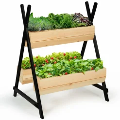 Potager 3 bacs bois finitions noires jardinière tipi*IDMarket Clearance