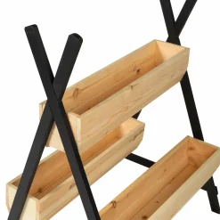 Potager 3 bacs bois finitions noires jardinière tipi*IDMarket Clearance