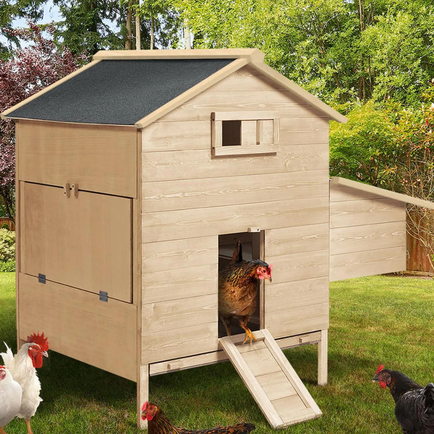 Poulailler 4 à 6 poules en bois avec pondoir*IDMarket Outlet
