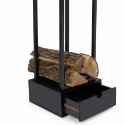 Range bûche intérieur vertical en acier noir avec tiroir*IDMarket Hot