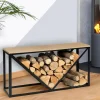 Range-bûches intérieur horizontal en métal noir et étagère bois*IDMarket New