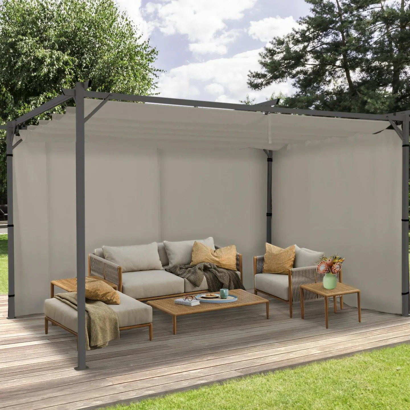Rideaux de 3 et 4 M avec fermeture éclair pour pergola taupe : lot de 2*IDMarket Discount