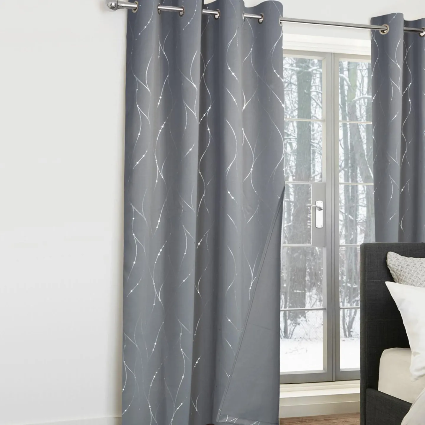 Rideaux occultants thermiques gris anthracite avec motifs*IDMarket Sale