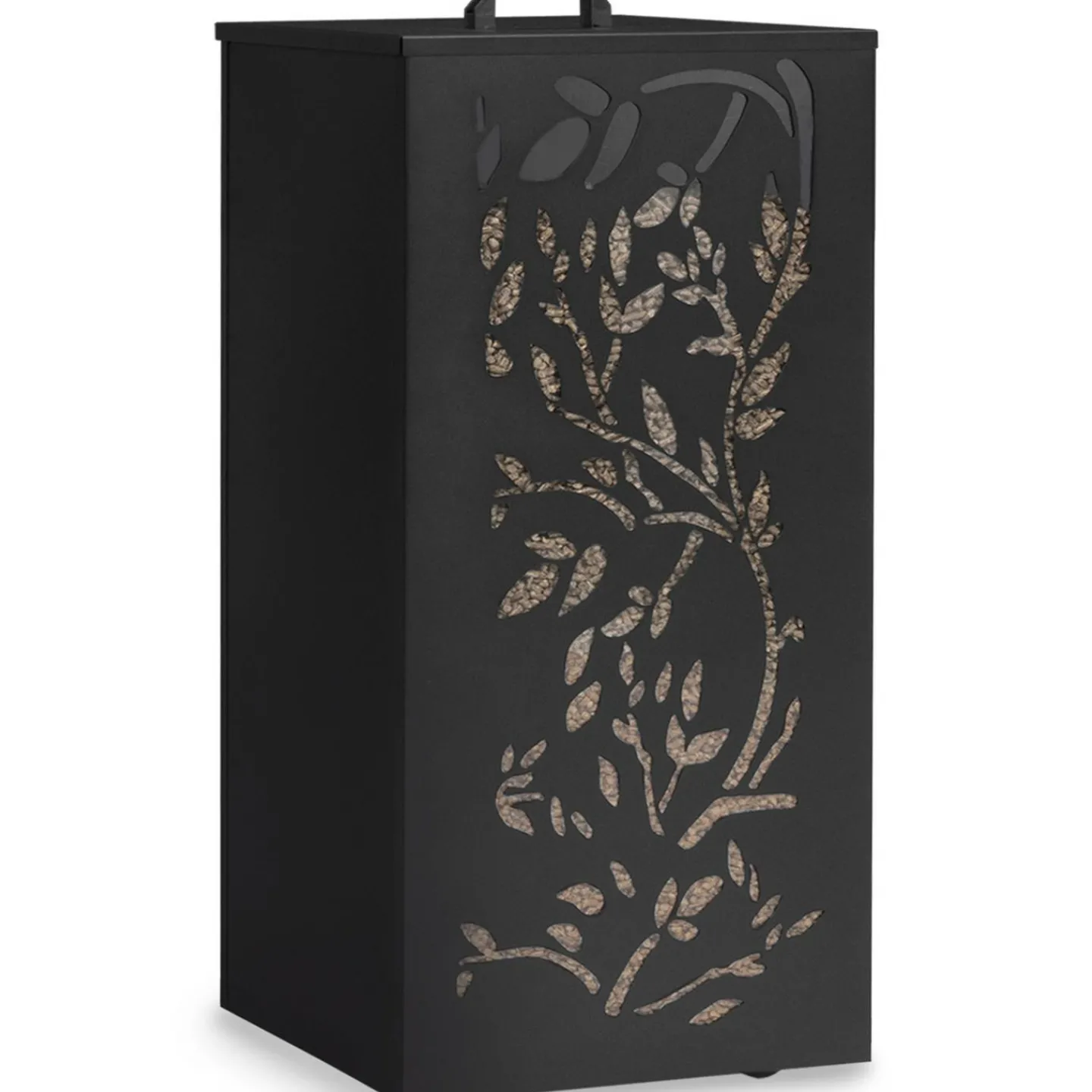 Réservoir à granulés - rangement à pellets 45 kg noir motif floral 36 x 36 x 76 cm*IDMarket Outlet