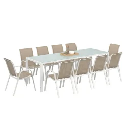 Salon de jardin 10 personnes blanc et beige 240 cm*IDMarket Clearance