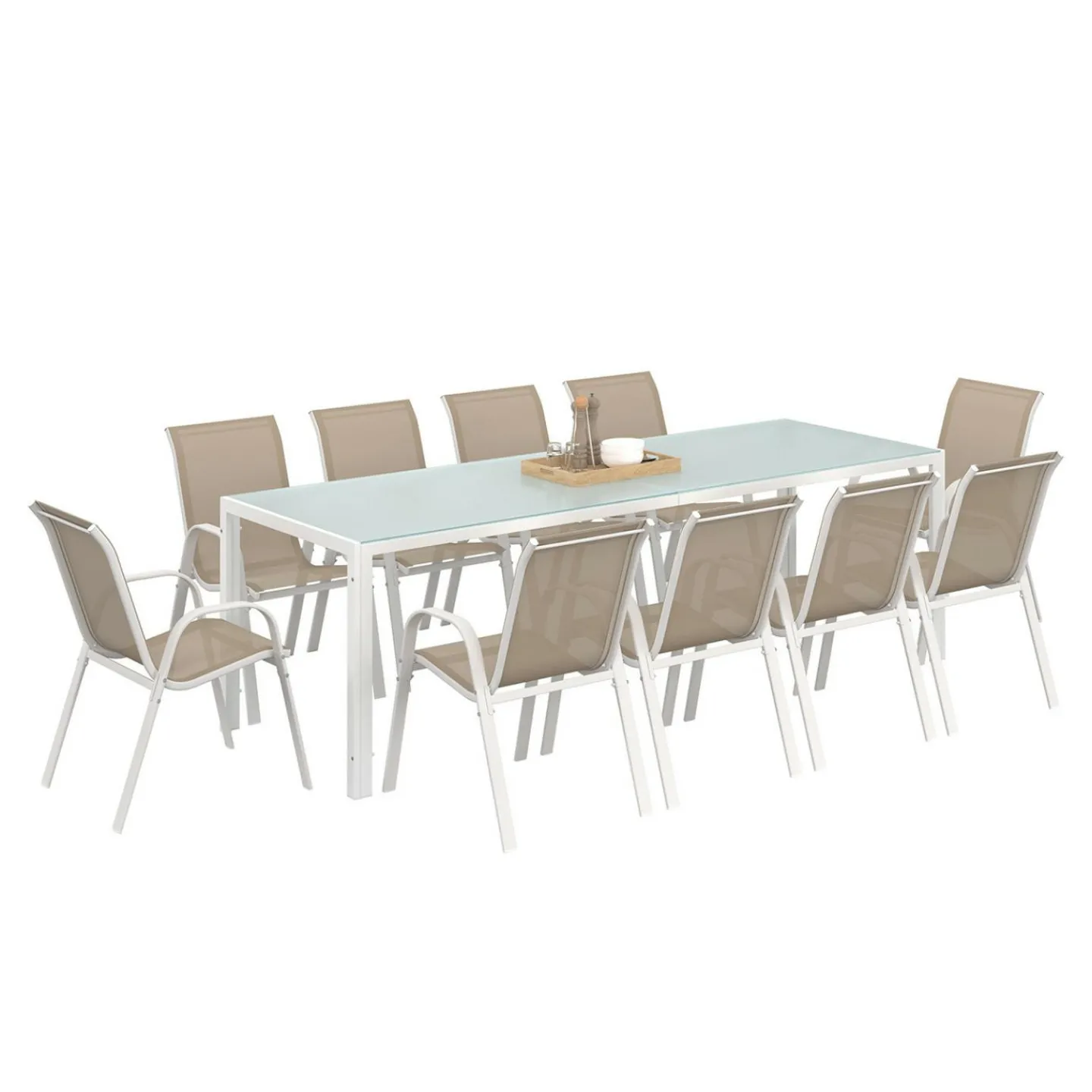 Salon de jardin 10 personnes blanc et beige 240 cm*IDMarket Clearance