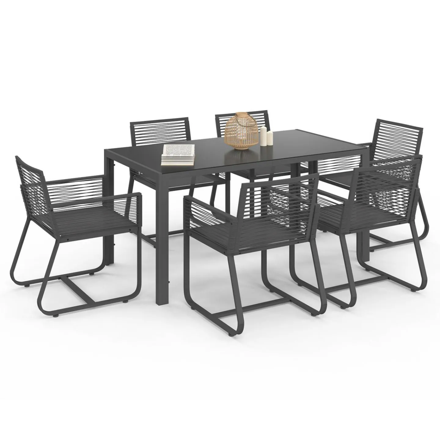 Salon de jardin 6 personnes table 150 cm fauteuils cordage gris anthracite*IDMarket Outlet