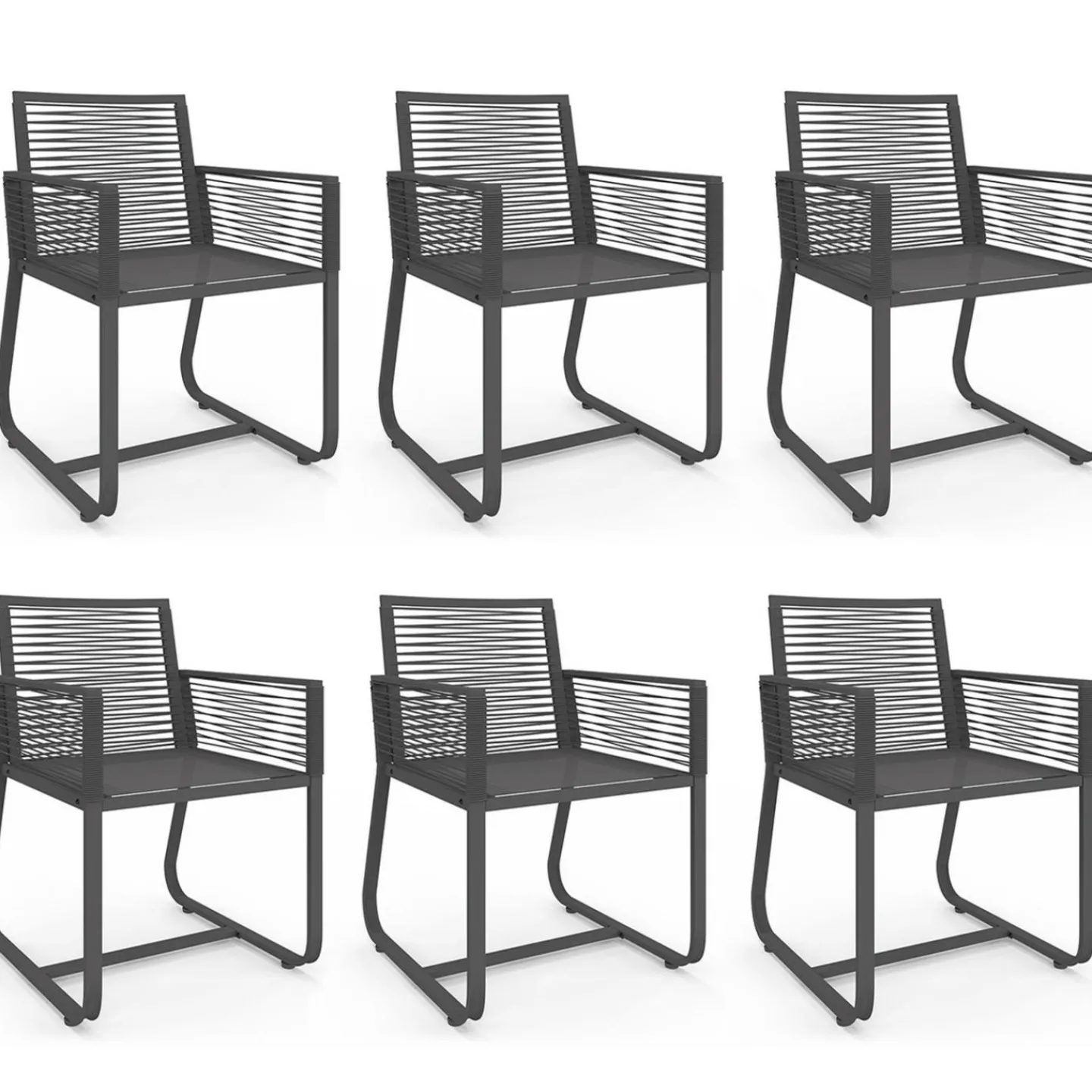 Salon de jardin 6 personnes table 150 cm fauteuils cordage gris anthracite*IDMarket Outlet
