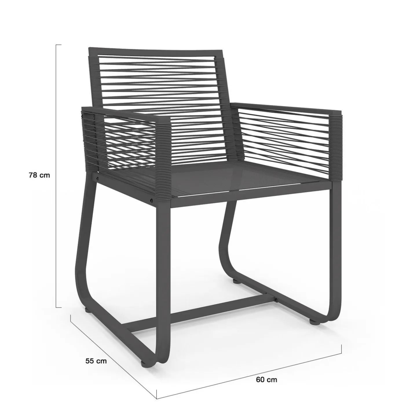 Salon de jardin 6 personnes table 150 cm fauteuils cordage gris anthracite*IDMarket Outlet