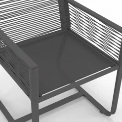 Salon de jardin 6 personnes table 150 cm fauteuils cordage gris anthracite*IDMarket Outlet