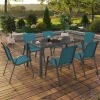 Salon de jardin 6 personnes chaises empilables bleu canard table 150 cm*IDMarket Best