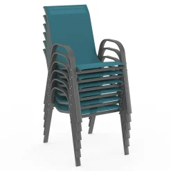 Salon de jardin 6 personnes chaises empilables bleu canard table 150 cm*IDMarket Best