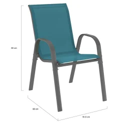 Salon de jardin 6 personnes chaises empilables bleu canard table 150 cm*IDMarket Best