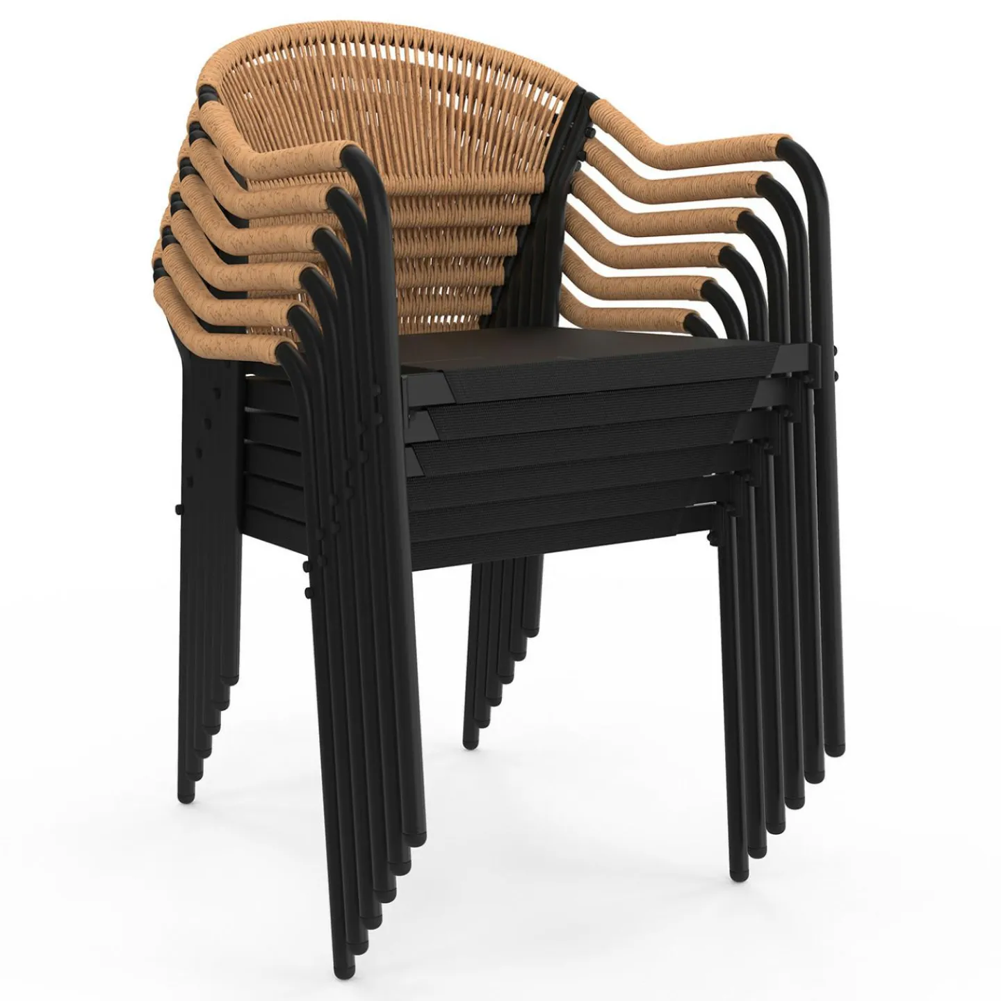 Salon de jardin 6 personnes avec chaises noir et rotin clair*IDMarket Clearance
