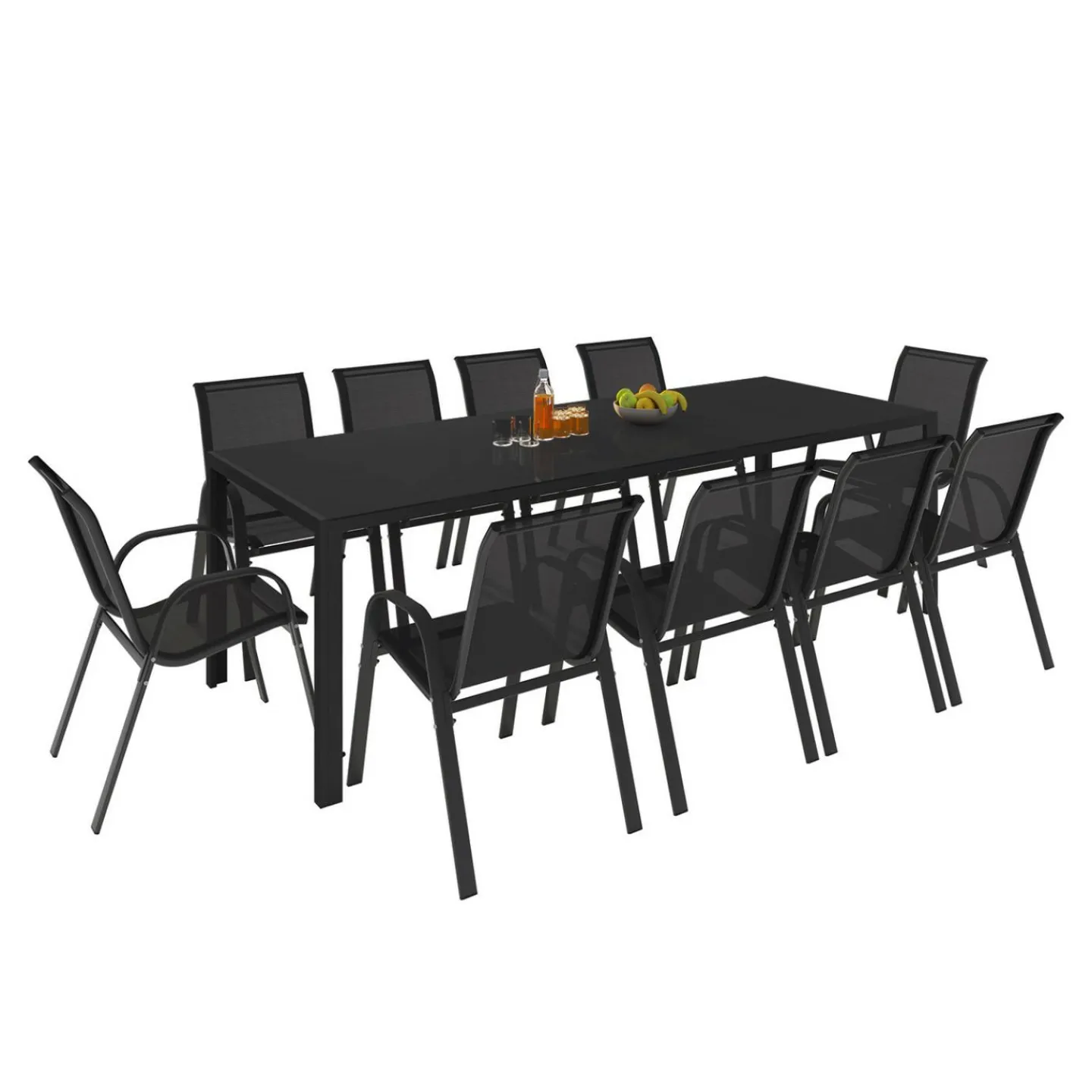 Salon de jardin 10 personnes table 240 cm et chaises empilables noires*IDMarket Best