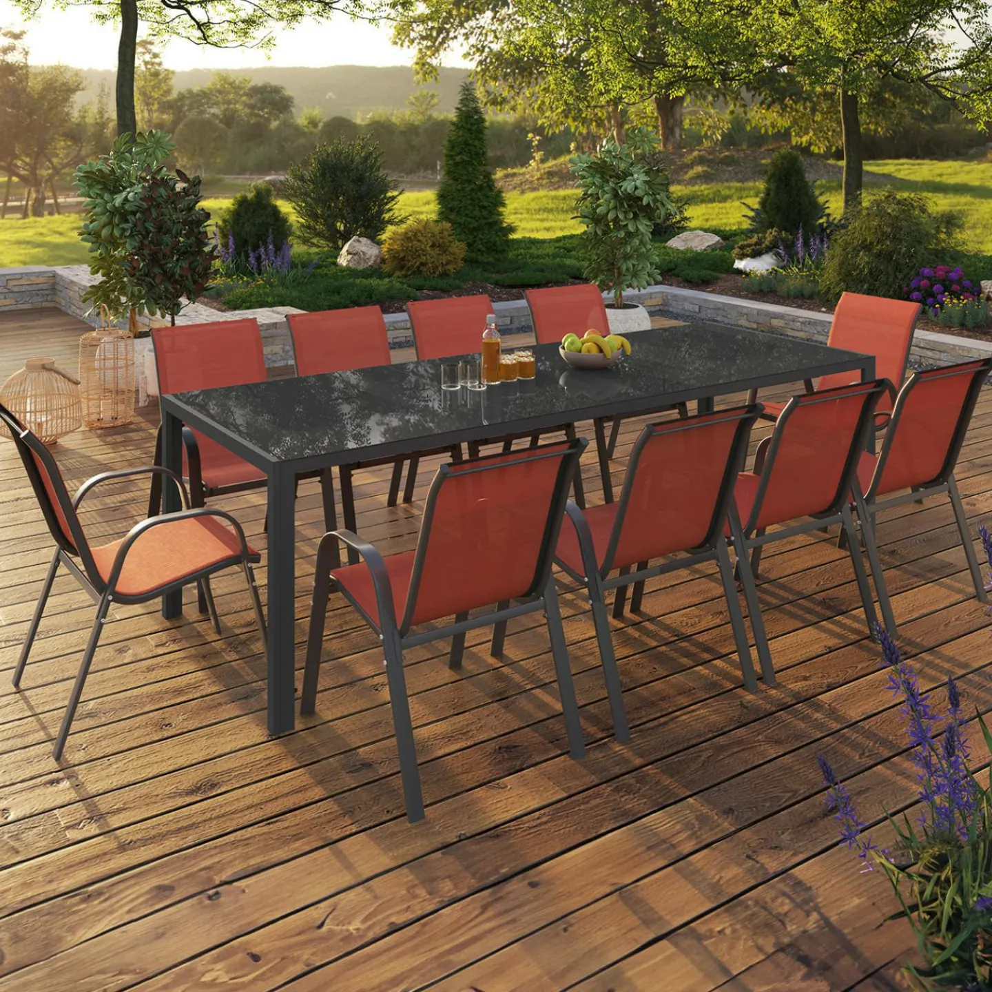 Salon de jardin 10 places chaises empilables terracotta table 240 cm*IDMarket Online
