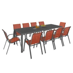 Salon de jardin 10 places chaises empilables terracotta table 240 cm*IDMarket Online