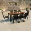 Salon de jardin avec plateau effet bois et chaises empilables noir et bois*IDMarket Hot