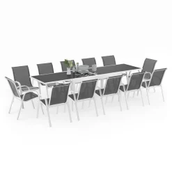 Salon de jardin avec table en verre trempé et 12 chaises*IDMarket Hot