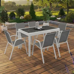 Salon de jardin avec table en verre trempé et 12 chaises*IDMarket Hot