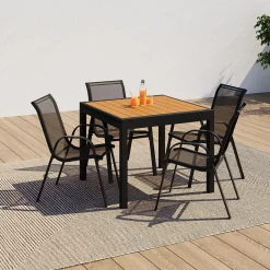 Salon de jardin avec table bois et noir + 8 chaises*IDMarket Discount