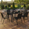 Salon de jardin avec table 150 cm et 6 chaises empilables noir et acier*IDMarket Best