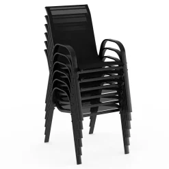 Salon de jardin avec table 150 cm et 6 chaises empilables noir et acier*IDMarket Best