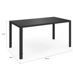 Salon de jardin avec table 150 cm et 6 chaises empilables noir et acier*IDMarket Best