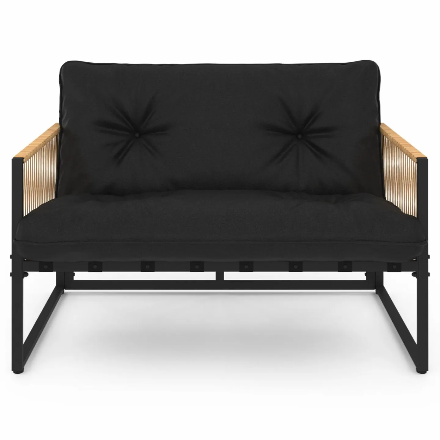 Salon de jardin bas 6 personnes canapés et fauteuils noir et cordage effet rotin clair avec tables basses*IDMarket Clearance