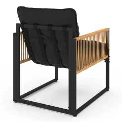 Salon de jardin bas 6 personnes canapés et fauteuils noir et cordage effet rotin clair avec tables basses*IDMarket Clearance