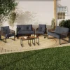 Salon de jardin bas 6 personnes canapés et fauteuils gris anthracite et cordage effet rotin avec tables basses*IDMarket Outlet