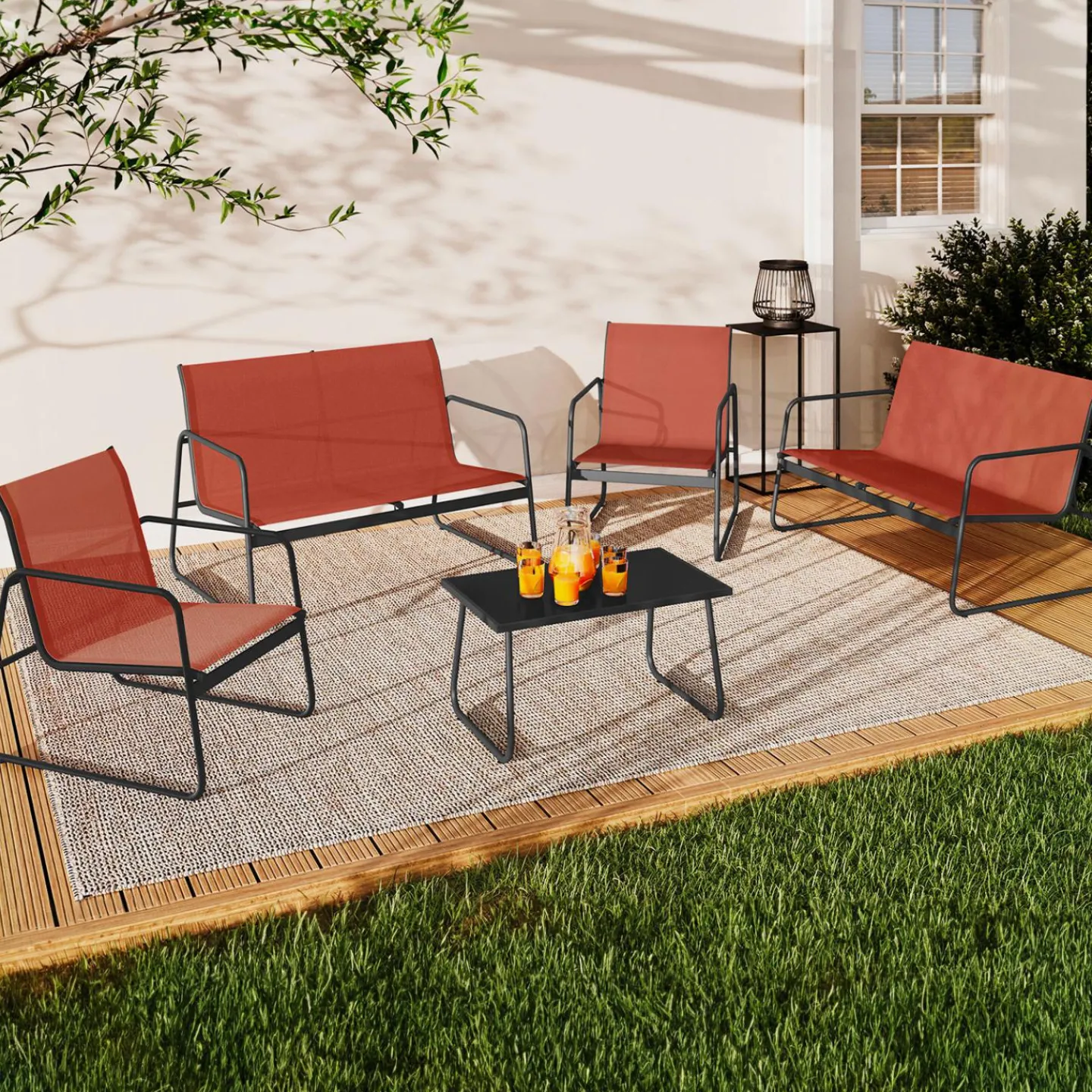 Salon de jardin bas 6 places terracotta*IDMarket