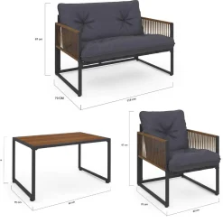 Salon de jardin bas 4 places acier gris et cordage marron*IDMarket Sale