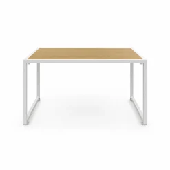 Salon de jardin bas 4 places acier blanc, cordage rotin clair et coussins beige*IDMarket