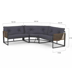 Salon de jardin bas 8 places canapé d'angle, fauteuils avec coussin gris et 2 tables basses*IDMarket New