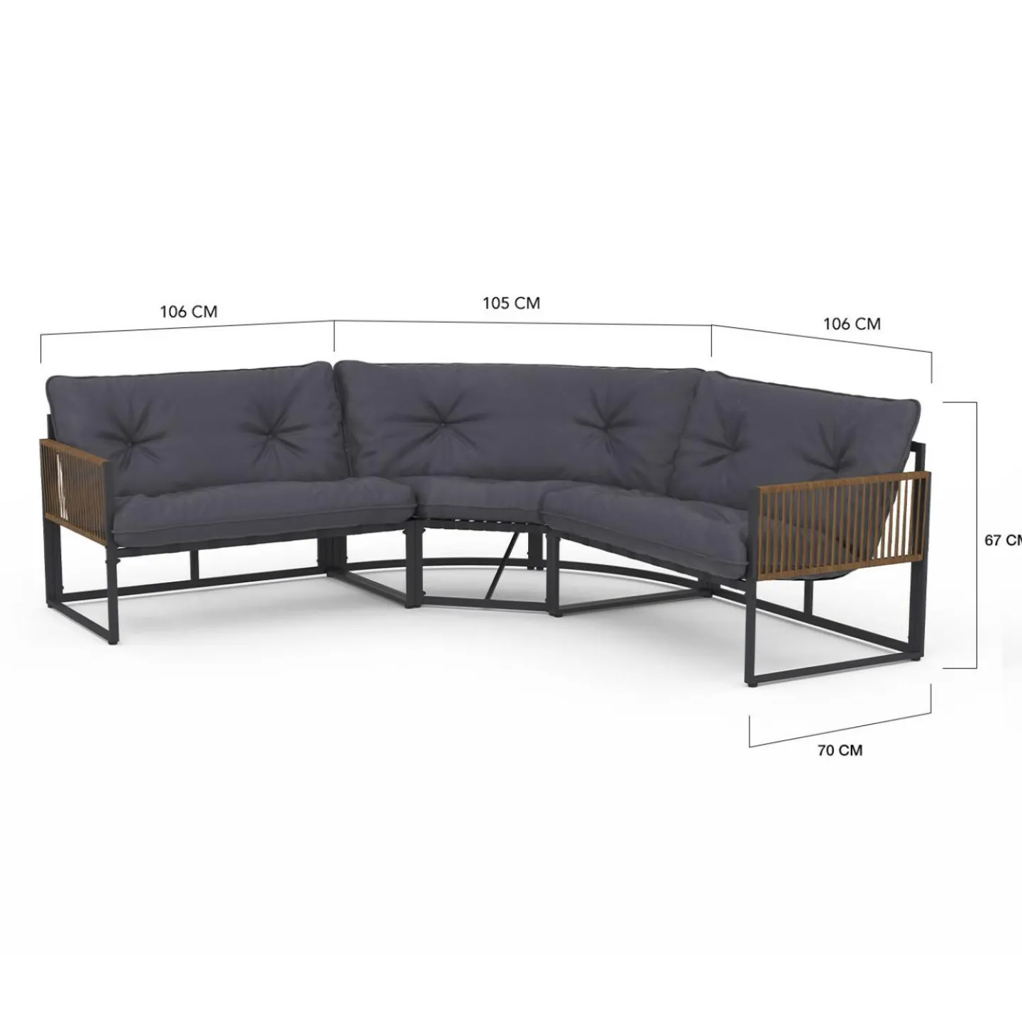 Salon de jardin bas 8 places canapé d'angle, fauteuils avec coussin gris et 2 tables basses*IDMarket New