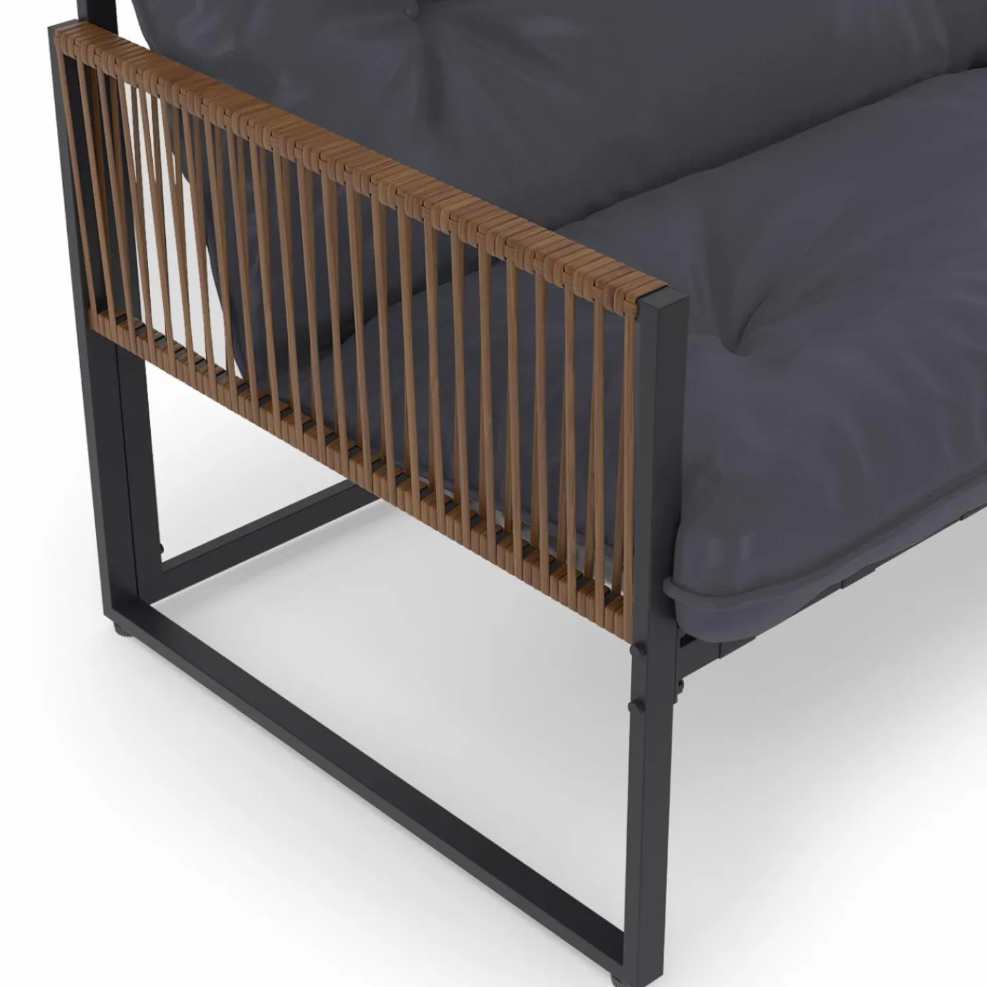 Salon de jardin bas 8 places canapé d'angle, fauteuils avec coussin gris et 2 tables basses*IDMarket New