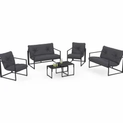 Salon de jardin bas 6 places en acier coloris gris anthracite*IDMarket Hot