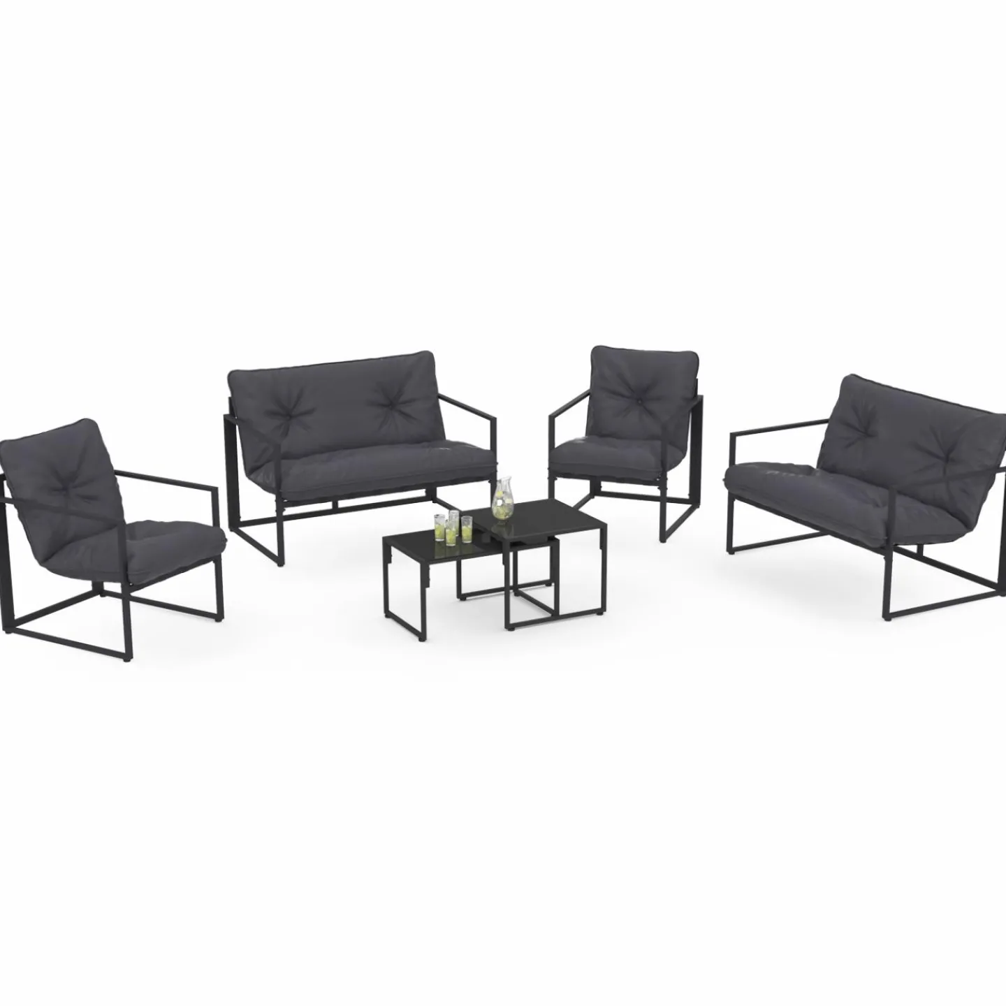 Salon de jardin bas 6 places en acier coloris gris anthracite*IDMarket Hot