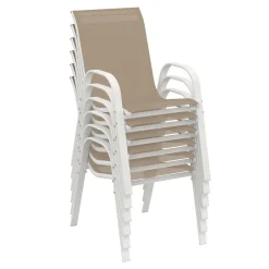 Salon de jardin blanc et beige table 190 cm et 8 chaises empilables*IDMarket Best