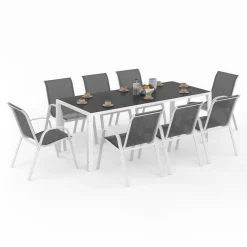 Salon de jardin blanc et gris avec 8 chaises empilables*IDMarket Hot