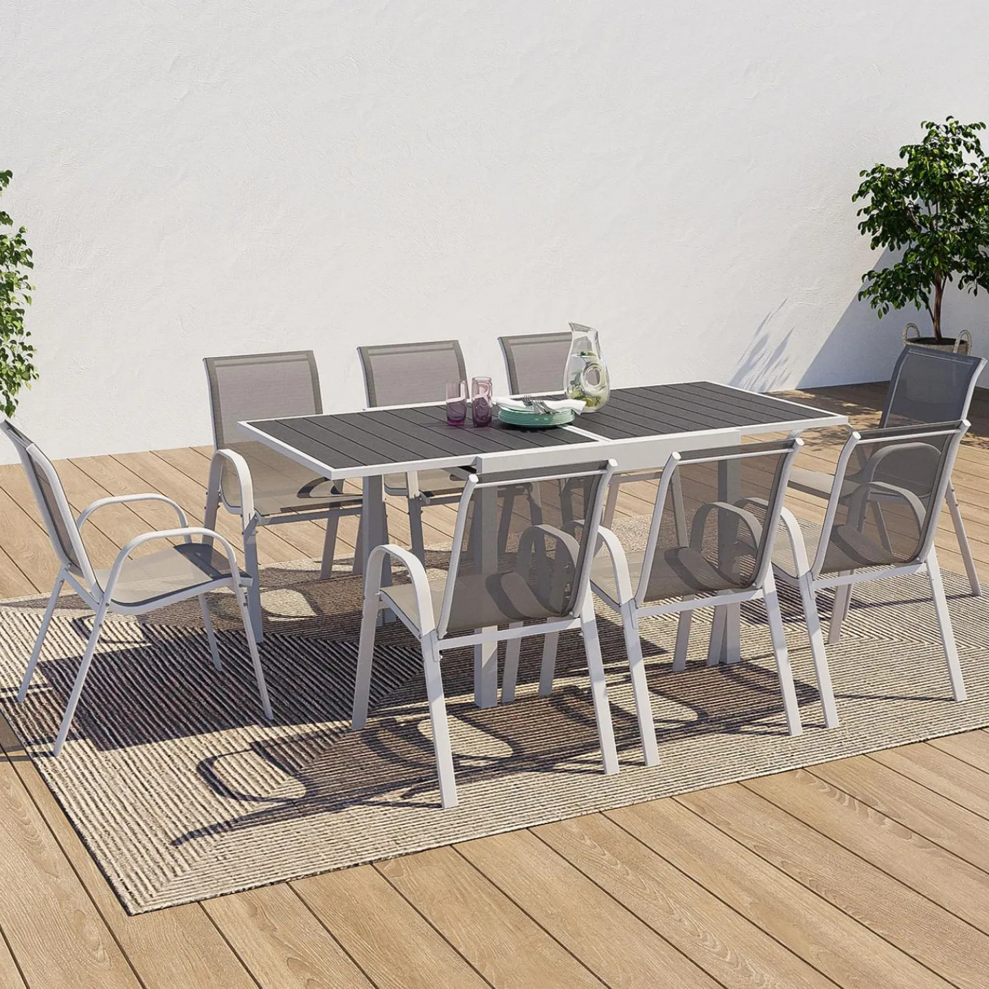 Salon de jardin blanc et gris avec table extensible + 8 chaises*IDMarket Clearance
