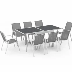 Salon de jardin blanc et gris avec table extensible + 8 chaises*IDMarket Clearance