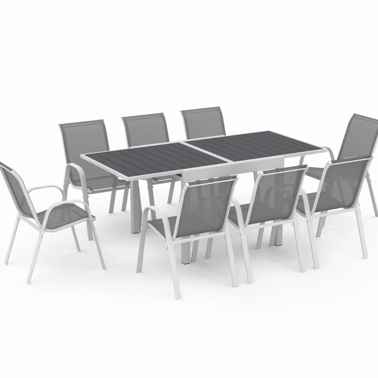 Salon de jardin blanc et gris avec table extensible + 8 chaises*IDMarket Clearance