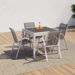 Salon de jardin blanc et gris avec table extensible + 8 chaises*IDMarket Clearance