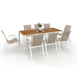 Salon de jardin bois et blanc avec table 190 cm et 8 chaises empilables*IDMarket