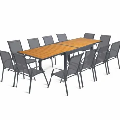 Salon de jardin bois et gris anthracite avec table extensible et 12 chaises*IDMarket Clearance