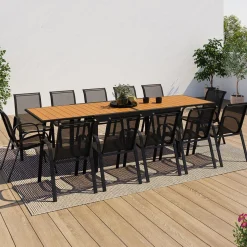 Salon de jardin bois et noir extensible*IDMarket Outlet