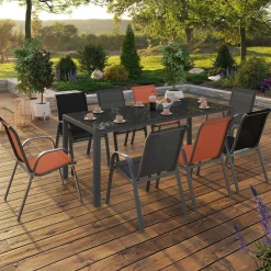 Salon de jardin 8 chaises empilables mix color gris, noir et terracotta et table 190 cm*IDMarket Clearance